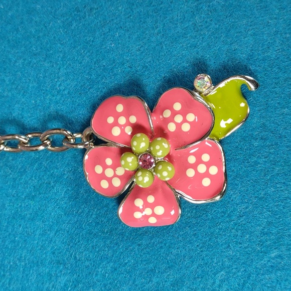 Pink Enameled Flower Purse Charm Keyring - Picture 2 of 5